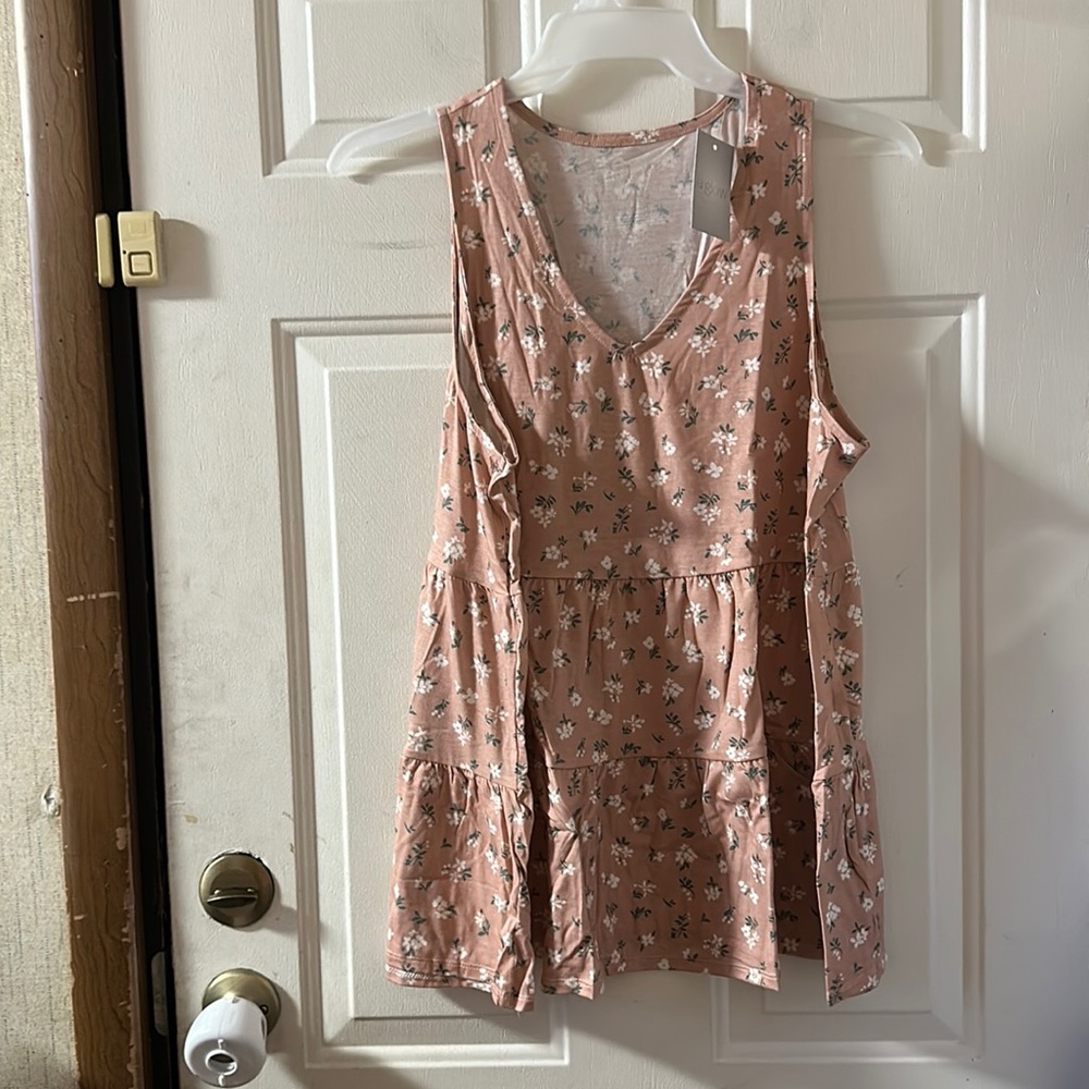 a:glow Sleeveless Tiered Babydoll Top: PINK FLORAL: NWT: SIZE XL